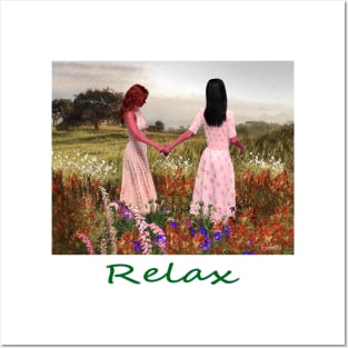 Two women girls walking on hill peace relax, zen,  yoga, buddhism Posters and Art